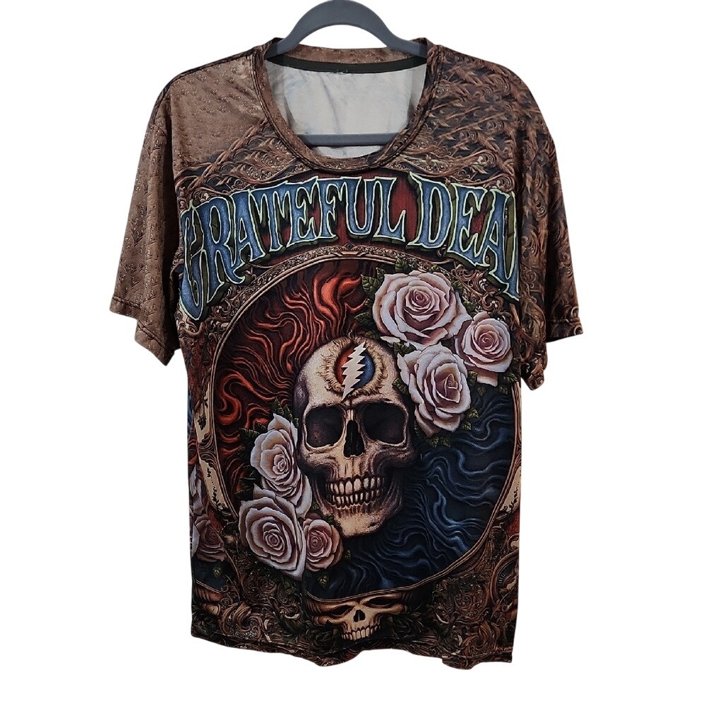 Grateful Dead Skull Rose Graphic T‎ Shirt All Over Print Mens XL-XXL see note